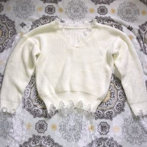 Cream Fringed Sweater